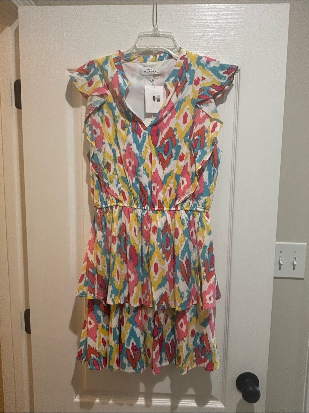 Multi-Color Ikat Ruffle Mini Dress